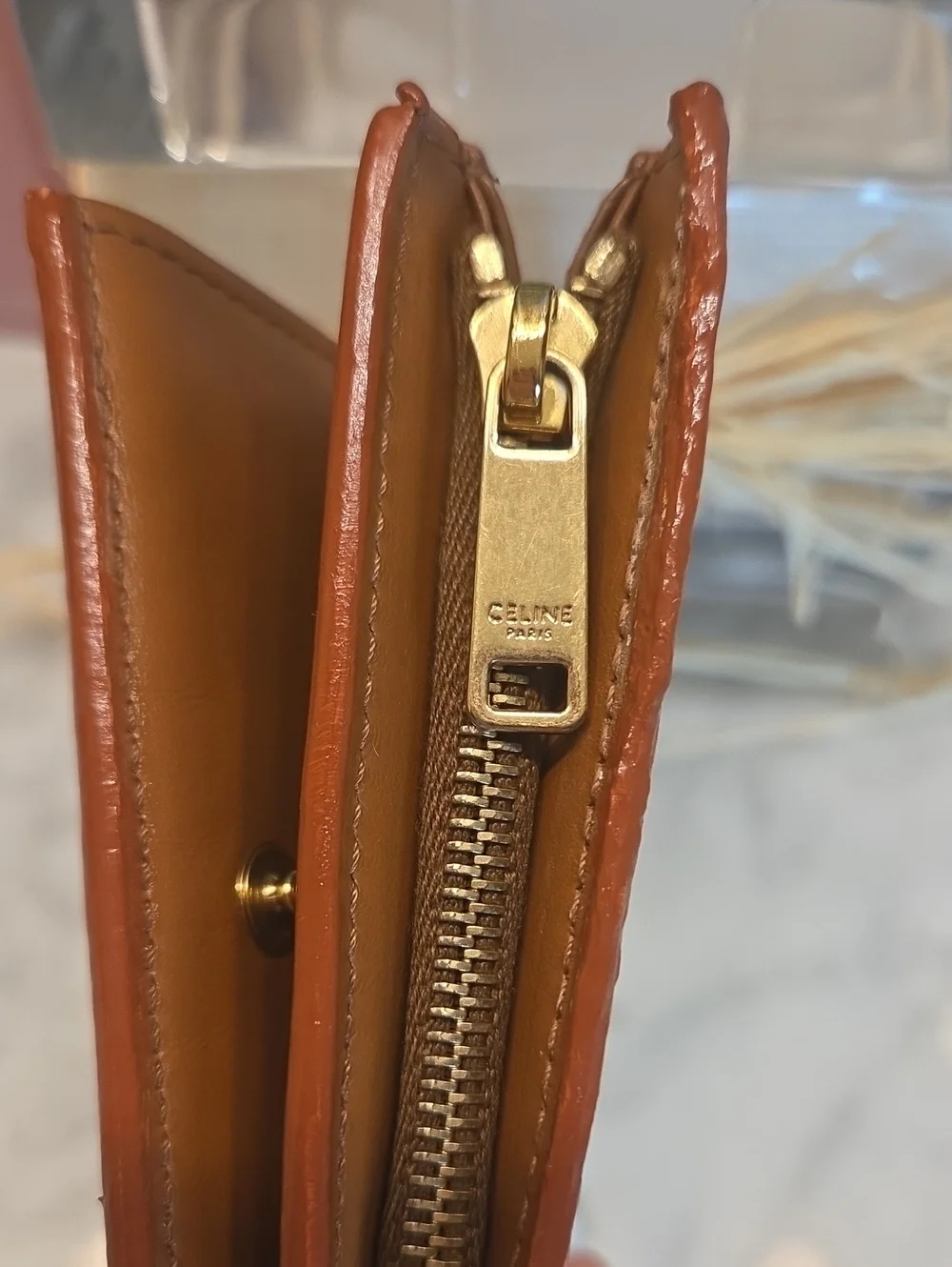 EUC Celine Triomphe Canvas & Leather Wallet Card Holder in Beige and Brown Trim